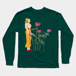 Yellow girl and Red rose t-shirt Long Sleeve T-Shirt